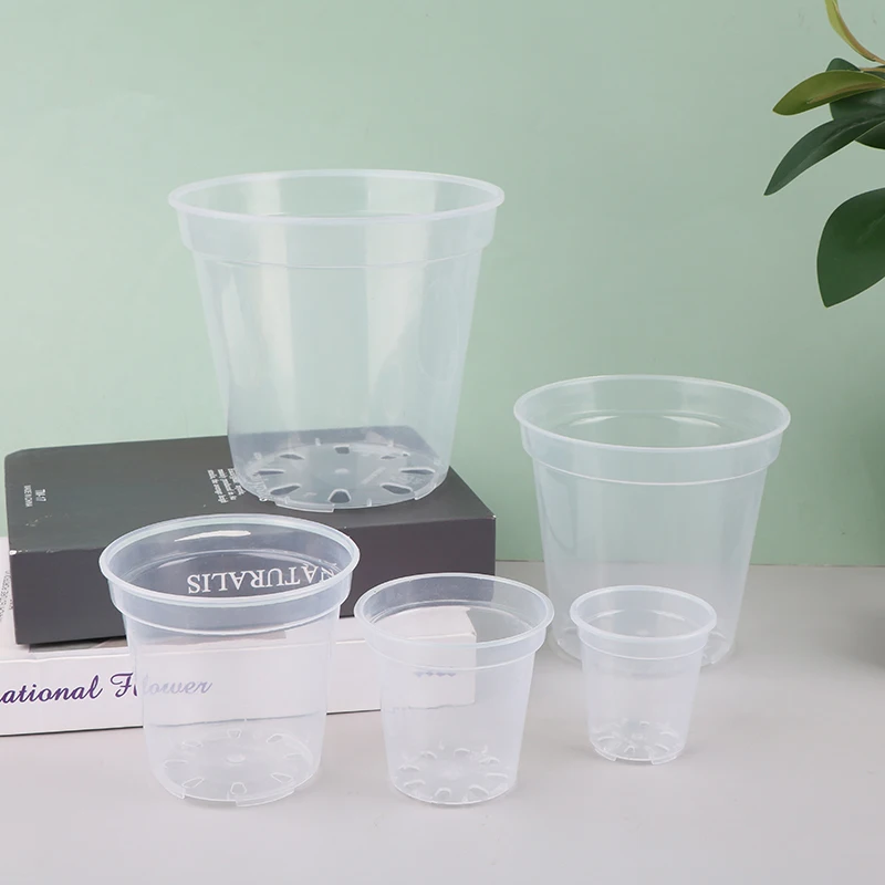 Runder Pflanzgefäß für Orchideen, Kinderzimmerbehälter, Pflanzgefäßbehälter, transparenter Orchideenbehälter, runde Starttöpfe Image