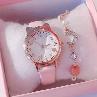 New Fashion Kids Love Digital Dial Children Watch Set Leather Strap Quartz Watches Kid Girls Clock Children Gift Watch (No Box)