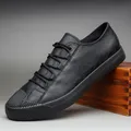 Chaussures basses en cuir noir pour hommes chaussures de rencontre à lacets respirant