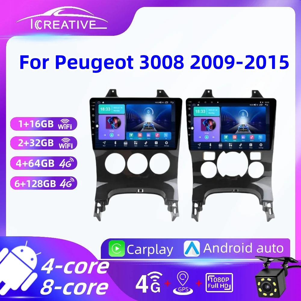 Autoradio für Peugeot 2009 2013-2016 Android 2 Din Stereo-Empfänger Auto-Audio-Multimedia-Player WiFi 4g Carplay GPS-Navigation Image