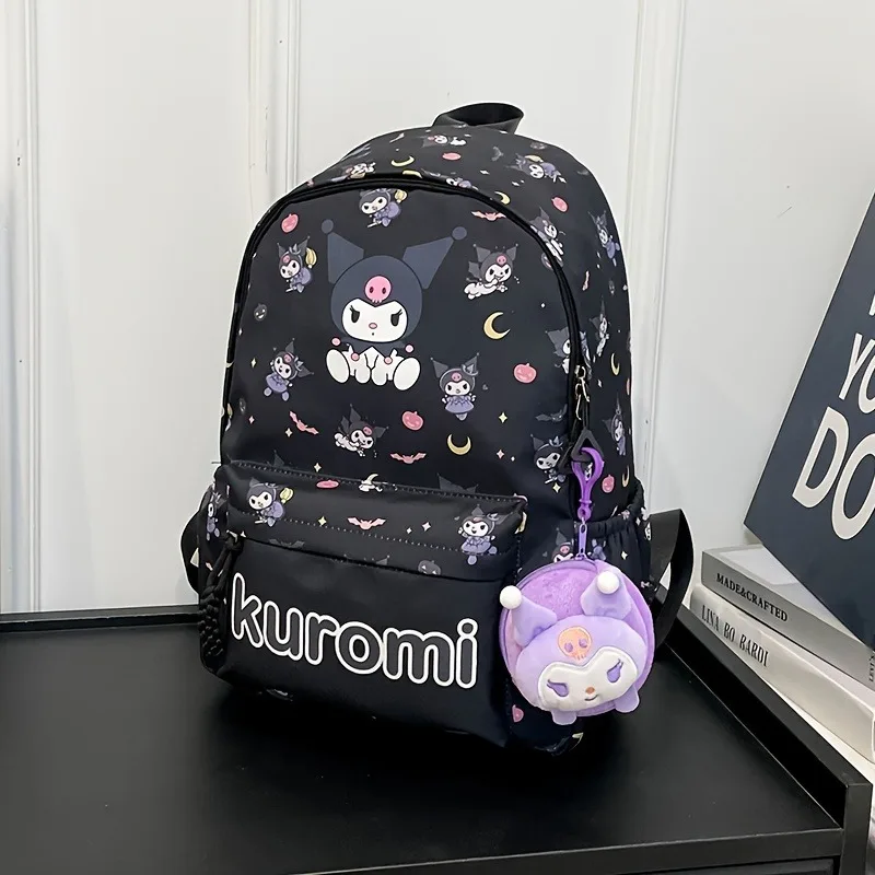 1 ensemble de sac à dos Hello Kittys, sac à dos mignon Kuromis Cinnamorolls, sac d'école Anime de dessin animé, sac à dos de voyage décontracté pour fille