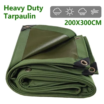 Army Heavy Duty Tarpaulin Canvas Tarp Sun Blocked Waterproof Camping Tent Cover Dark-Green Shelter