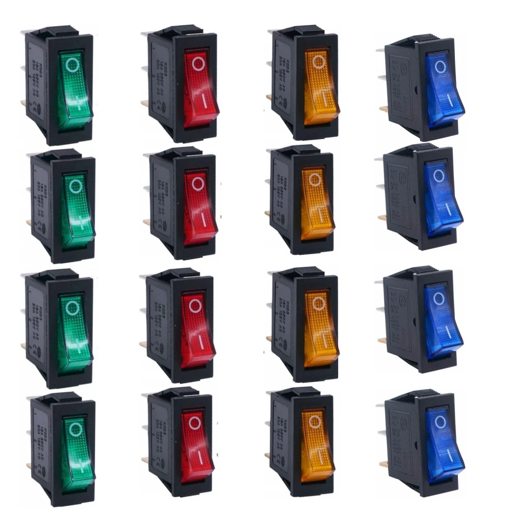 16 pz KCD3 3pin Interruttore A Bilanciere Toggle SPST AC 250 V/15A 125 V/20A Illuminato LED On/Off SPST 3 Pin 2 Posizione Interruttore