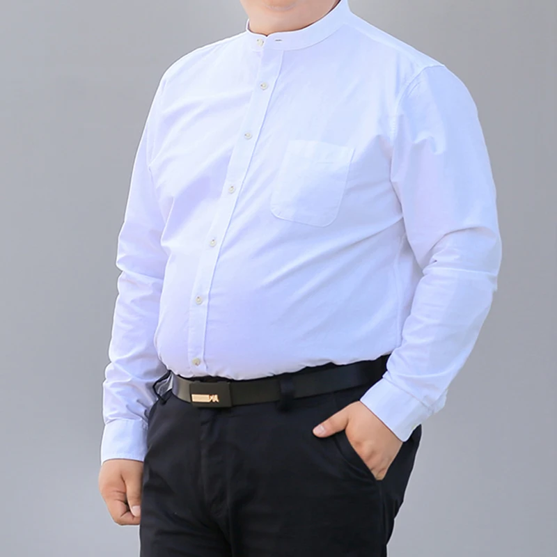 Autunno Nuova Camicia Coreana S-10XL 2026 Abito da lavoro slim fit da uomo Tinta unita Senza colletto Manica lunga Camicia taglie forti Panno da uomo