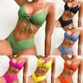 Nuovo Set Bikini elastico alto per l'estate 2023 due pezzi costume da bagno donna Sexy con lacci in