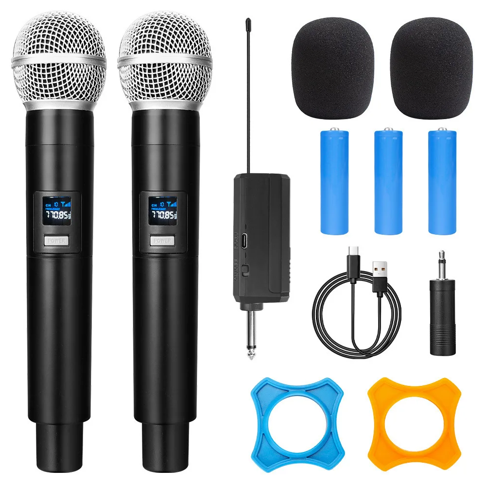 Microfono wireless Microfono a condensatore con microfono portatile a frequenza fissa UHF a 2 canali per riunioni di spettacoli di karaoke per feste