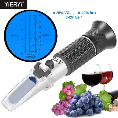 3-in-1 Grape Wine Refractometer 0-25% Alcohol 0-40% Brix 0-25°Baume' Tester Concentration Meter with ATC for Brewing Winemaking