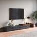 Modern Extendable Black TV Stand, Wood Media Console for Up to 85 Inch TV with 2 Drawers, Dark Wood & Black, 78.7"