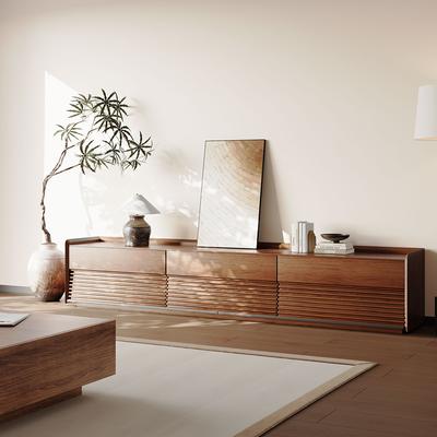 94.49" Mid-Century TV Stand, Modern Entertainment Center, Cabinet with Adjustable Light, Walnut, Fully-Assembled, Perfect for 85-inch TVs