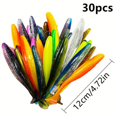 TEMU 30pcs Micro Soft Fishing Lures T-tail Worm Lure Big Artificial Bait Jig Bass Pike Fishing Tackle