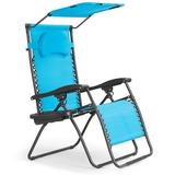Resenkos Folding Recliner Lounge Chair with Shade Canopy Cup Holder-Blue Backpack Folding Beach Chairs Folding Beach Chair for Outdoor Lawn Trip Picnic