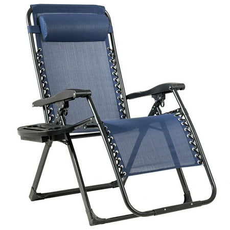 Resenkos Oversize Lounge Chair with Cup Holder of Heavy Duty for outdoor-Navy Zero Gravity Lawn Lounge Chairs with Cup Holder Reclining Folding Outdoor Chairs for Deck Beach Yard
