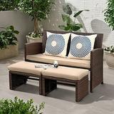 OC Orange-Casual Outdoor Loveseat 3 Piece Patio Furniture Set Outdoor Conversation Set All-Weather Wicker Love Seat with Ottoman/Side Table Brown Rattan Beige