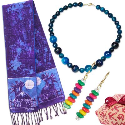 'Handcrafted Blue-Toned Bead and Cotton Curated Gift Set'