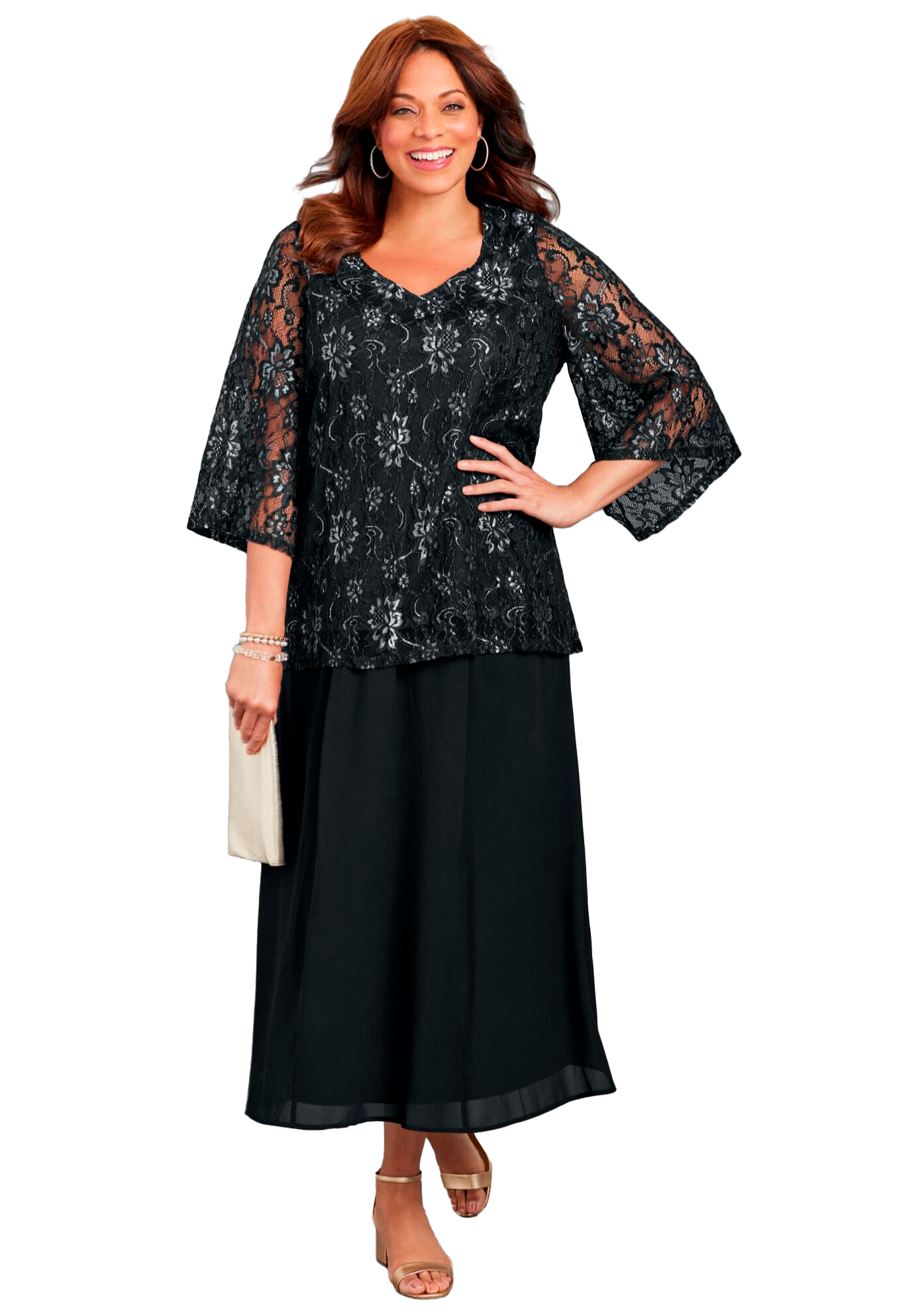 Plus Size Women's Allover Lace Blouse by Catherines in Black (Size 1XWP)