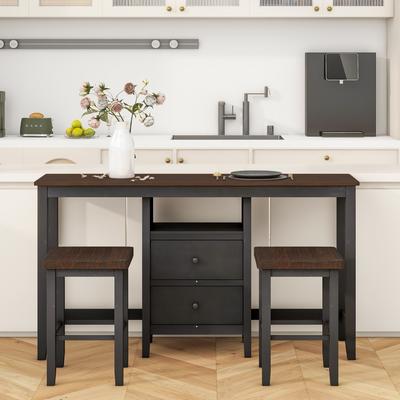 3 Piece Wood Counter Height Dining Set, Includes T...