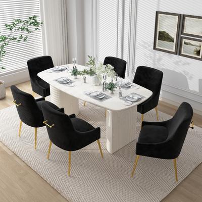 7-Piece Clihome Wood Table Velvet Chair Dining Set