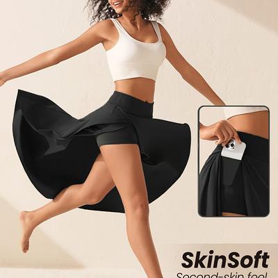 TEMU Women's Plus Size High-waisted Split Skirt With Pockets, Casual Solid Color Skort, Breathable Fabric, & Style, Outdoor And Sports Dance Wear For Fall & Winter Image