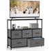 TV Stand Dresser for Bedroom Entertainment Center with 5 Fabric Drawers Storage Organizers Units Media Console Table with Open Shelf up for 45 Television for Living Room Dorm Grey
