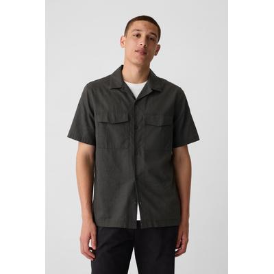 Gap Mens Black Linen Cotton Short Sleeve Utility Shirt - Black