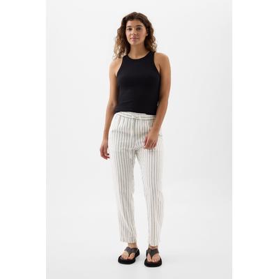 Gap Womens Black/White Linen Cotton Pull On Taper Trousers - Black/White