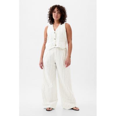 Gap Womens White & Navy Stripe High Waisted Linen Cotton Trousers - White & Navy Stripe