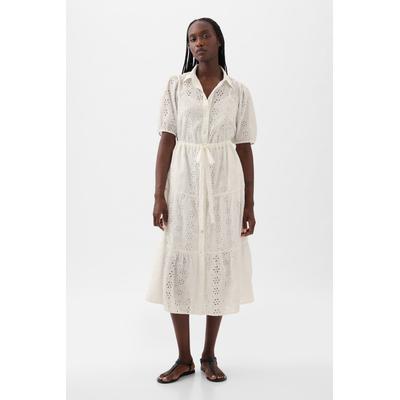 Gap Womens White Eyelet Tie Waist Tiered Midi Dress - White