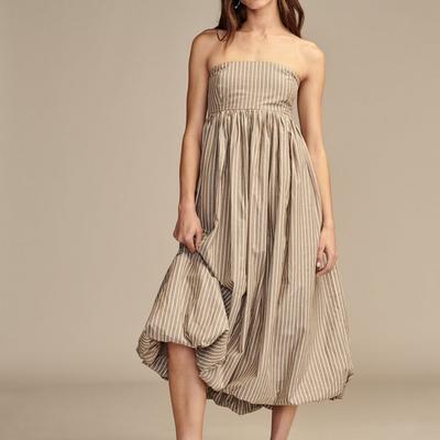 Lucky Brand Poplin Bubble Hem Maxi Dress - Women's Clothing Dresses Maxi Dress in Brown Stripe, Size XL