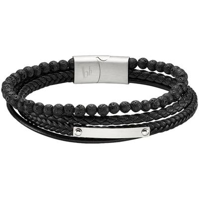 Lederarmband BRUNO BANANI "Schmuck Geschenk Armband Platte, B4095B/20/00/20", schwarz (edelstahlfarben, schwarz, schwarz), Armbänder, Damen, Edelstahl-Leder-Lava, Edelstahl, Leder, Lava, mit Lavastein Image