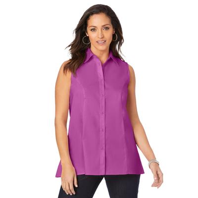 Plus Size Women's Stretch Cotton Poplin Sleeveless Shirt by Jessica London in Deep Orchid (Size 12 W)