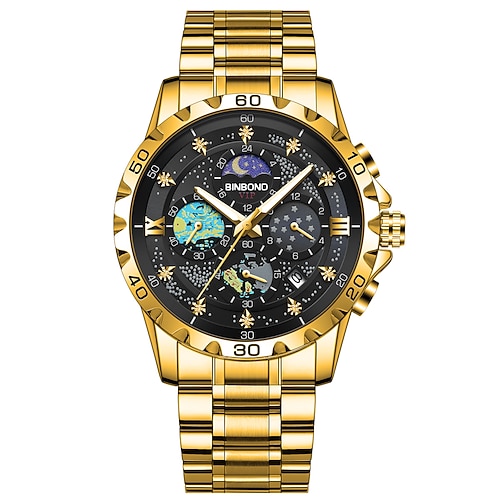 Herren Quarz uhr Modisch Geschäftlich Armbanduhr Mondphasenanzeige leuchtend Kalender WASSERDICHT Stehlen Beobachten Image