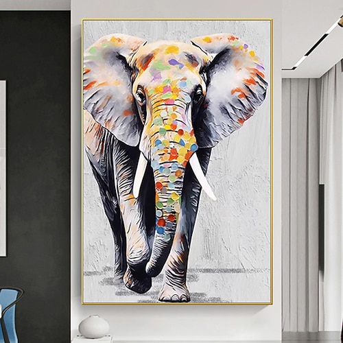 Mintura handgefertigte Elefanten-Tier-Ölgemälde auf Leinwand, Wandkunst, Dekoration, modernes abstraktes Bild für Heimdekoration, gerolltes, rahmenloses, ungedehntes Gemälde Image