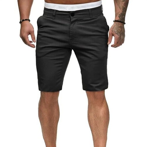 Herren Sommer-Shorts Arbeitsshorts Lässige Shorts Knopf Tasche Glatt Komfort Knielänge Formal Party Arbeit Modisch Klassicher Stil Schwarz Weiß Mikro-elastisch Image