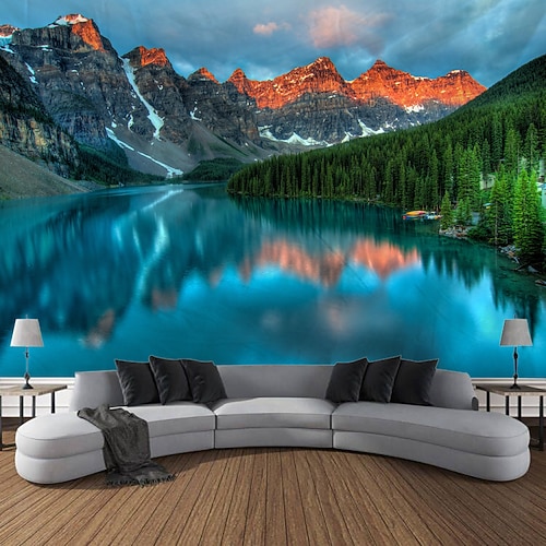 Berg Fluss Natur Landschaft hängen Wandteppich Kunst große Wandteppich Wandbild Dekor Fotografie Hintergrund Decke Vorhang Haus Schlafzimmer Wohnzimmer Dekoration Wandtuch XXL Natur Image