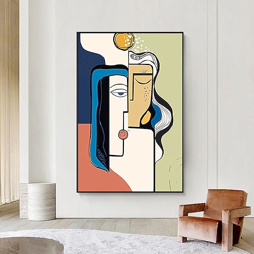 Handgefertigtes Ölgemälde auf Leinwand, moderne Dekoration, Picasso-Stil, abstrakter Farbblock, Figur für Zuhause, Wohnzimmer, gerollt, rahmenlos, ungedehntes Gemälde Image