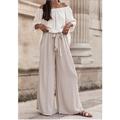 Damen EU- / US-Größe Palazzo-Hose Casual In voller Länge Hohe Hüfthöhe Einfarbig Boot Leg Komfortabel Unelastisch Casual Ausgehen Graues Grün Kamel Aprikose Schwarz Ganzjährig Regular Fit