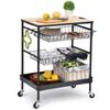 Kitchen Island Serving Cart with Utility Wood Tabletop,4-Tier Rolling Storage Cart with 2 Basket Drawers,Kitchen Cart with Wheel