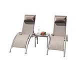 Set of 3 Pool Lounge Chairs with Metal Side Table - Adjustable Aluminum Chaise Lounges, Detachable Pillow, Rustproof Frame