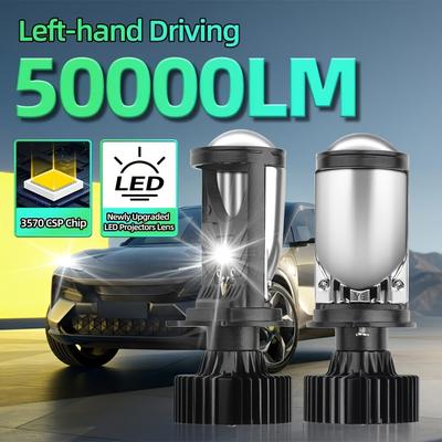 TEMU 2pcs Headlight Bulb H4 High&low All In One, 50000lm 3570 Csp Chip Newly Upgraded Led Projectors Lens, 6000k White Super Bright Lights, Left-hand Driving