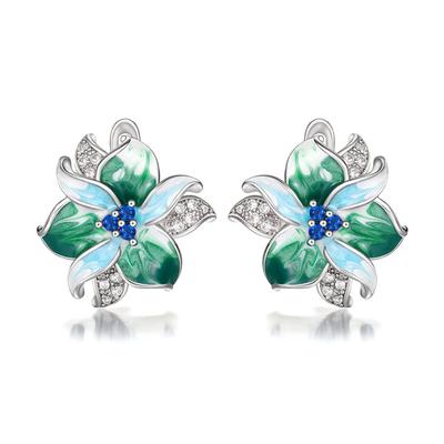 TEMU Green Flower Shape Stud Earrings Jewelry Personality Ladies Stud Earrings Elegant Jewelry Fashion Ladies Earrings Image