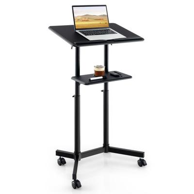 Costway Mobile Lectern Podium Height-adjustable Rolling Laptop Cart with Tilting Top Storage Tray-Black