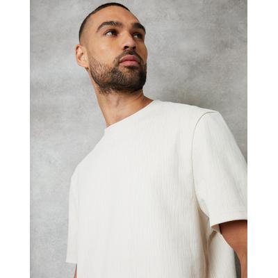 Ecru Textured Relaxed Fit T-Shirt