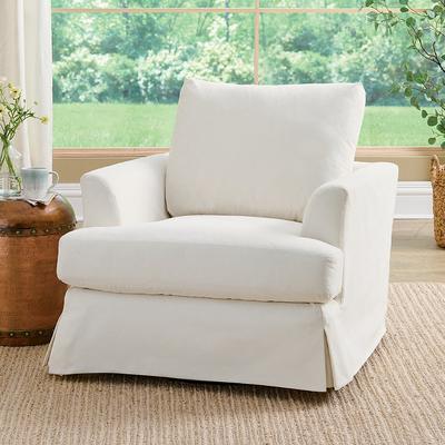 Ava Slipcovered Swivel Glider - Crypton Chenille Nomad Stripe Snow - Grandin Road