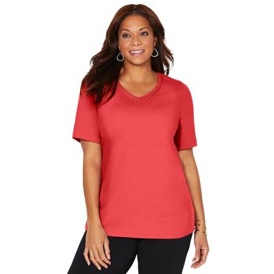 Plus Size Women's Suprema® Crochet V-Neck Tee by Catherines in Soft Geranium (Size 2XWP)