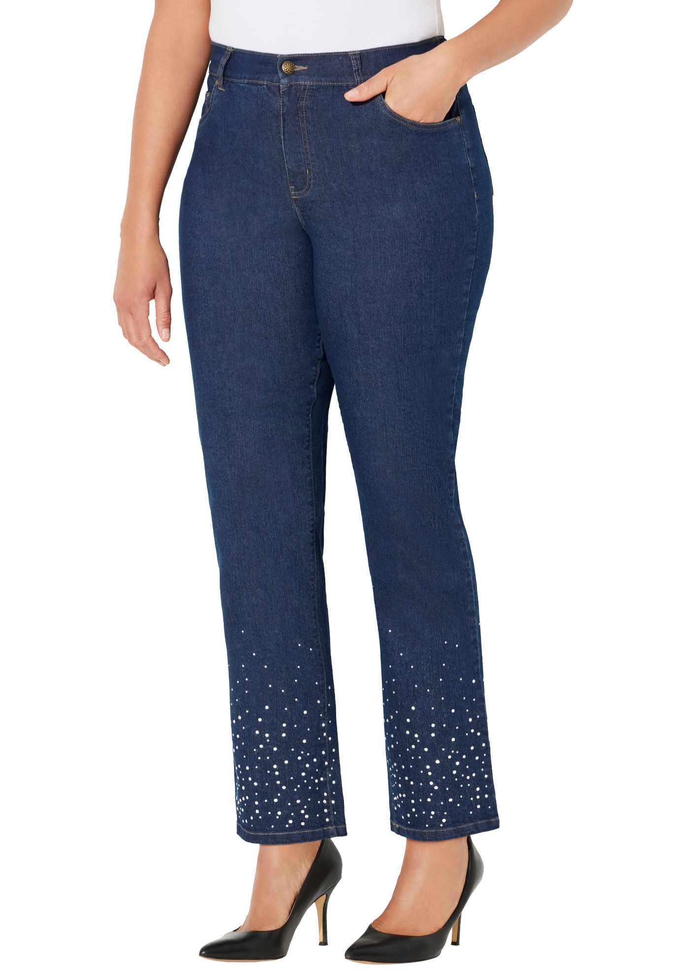 Plus Size Women's Right Fit® Rhinestone Jean by Catherines in Bourbon Wash (Size 18 WP)