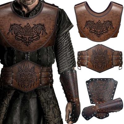 Medieval Renaissance Armor Outfits Armband Warrior Viking Valhalla Men's Halloween Carnival Performance LARP Ren Faire Adults' Vest Waist Belt Arm Guards