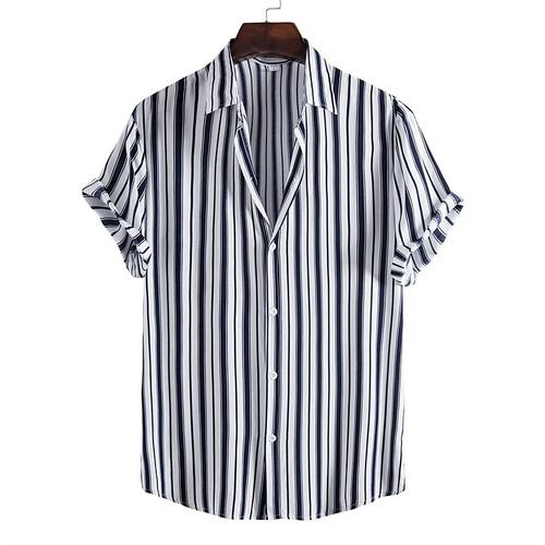 Men's Shirt Summer Shirt Casual Shirt Beach Shirt Button Up Shirt Striped Shirts Black Navy Blue Short Sleeve Stripes Turndown Vacation Hawaiian Clothing Apparel Cotton Cotton Blend Fashion Casual