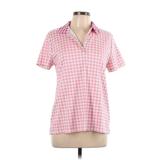 Draper James X Land's End Short Sleeve Polo Shirt: Pink Checkered/Gingham Tops - Women's Size Large