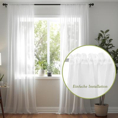 2pcs, White Simple Style Translucent Tulle Curtain...