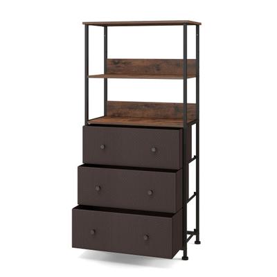 Costway Chest of Fabric Drawer with 3 Folding Fabric Drawers and Anti-tipping Devices-Brown